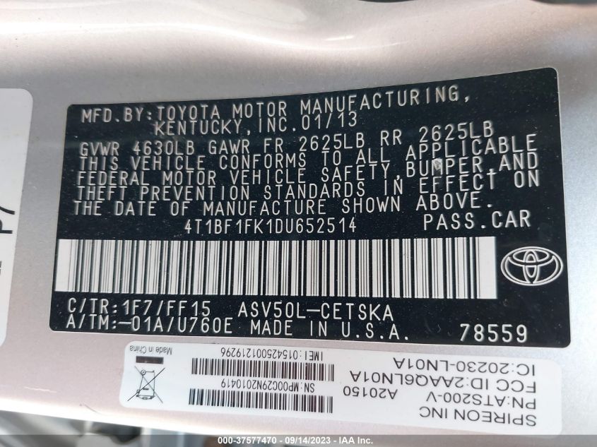 2013 TOYOTA CAMRY SE - 4T1BF1FK1DU652514