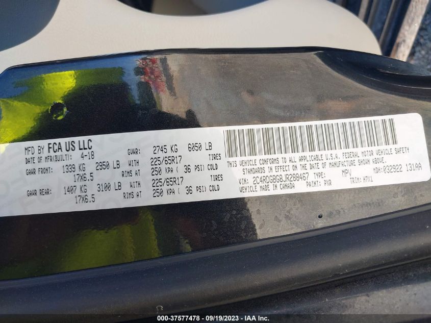 2018 DODGE GRAND CARAVAN SE - 2C4RDGBG8JR288467