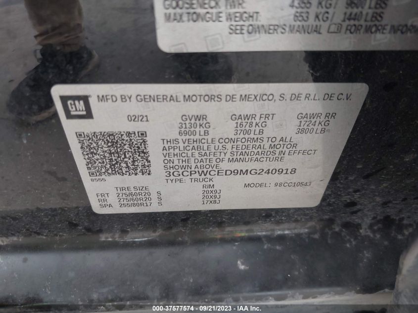 2021 CHEVROLET SILVERADO 1500 LT - 3GCPWCED9MG240918