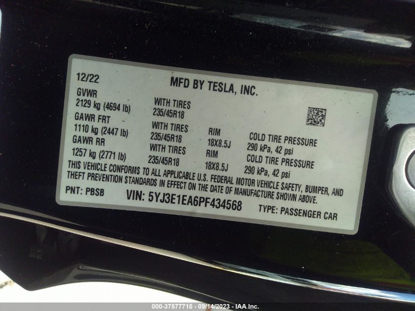 5YJ3E1EA6PF434568 Tesla Model 3   9