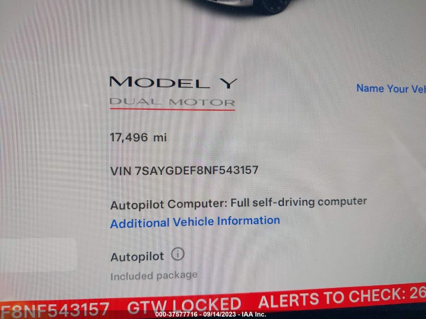 2022 TESLA MODEL Y PERFORMANCE - 7SAYGDEF8NF543157