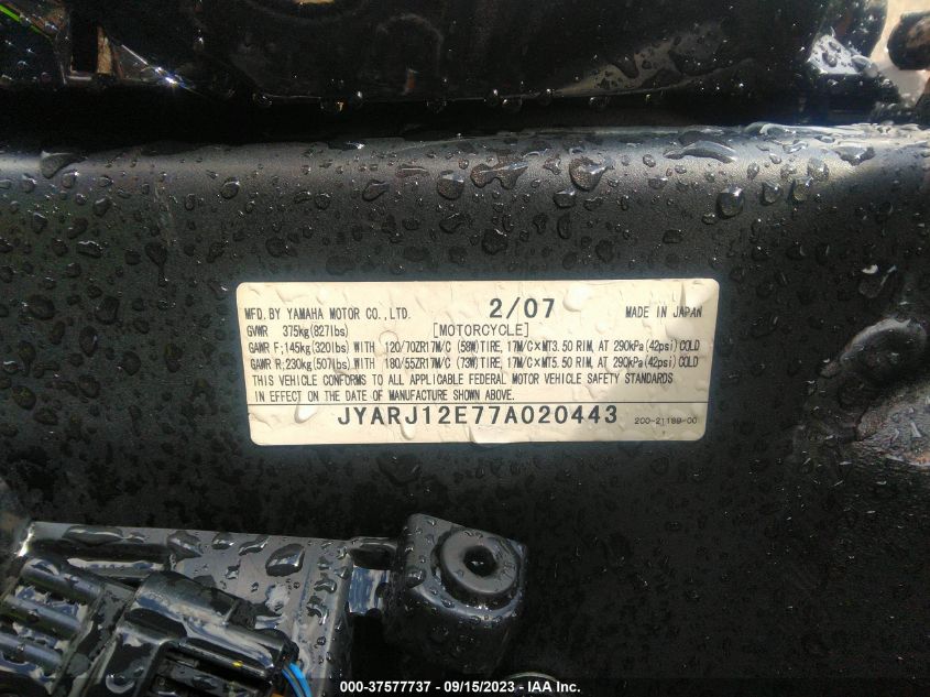 2007 YAMAHA YZFR6 L - JYARJ12E77A020443