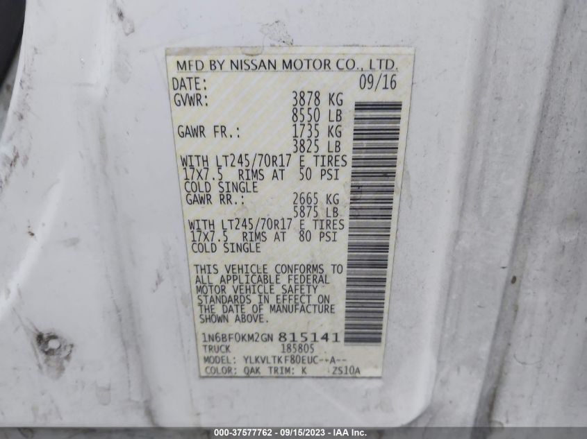 2016 NISSAN NV SV - 1N6BF0KM2GN815141