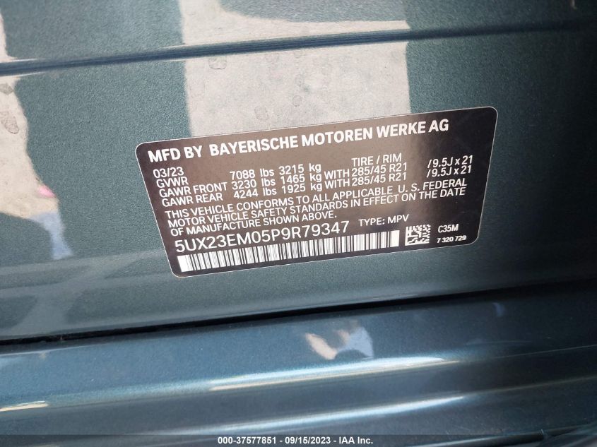 2023 BMW X7 XDRIVE40I - 5UX23EM05P9R79347