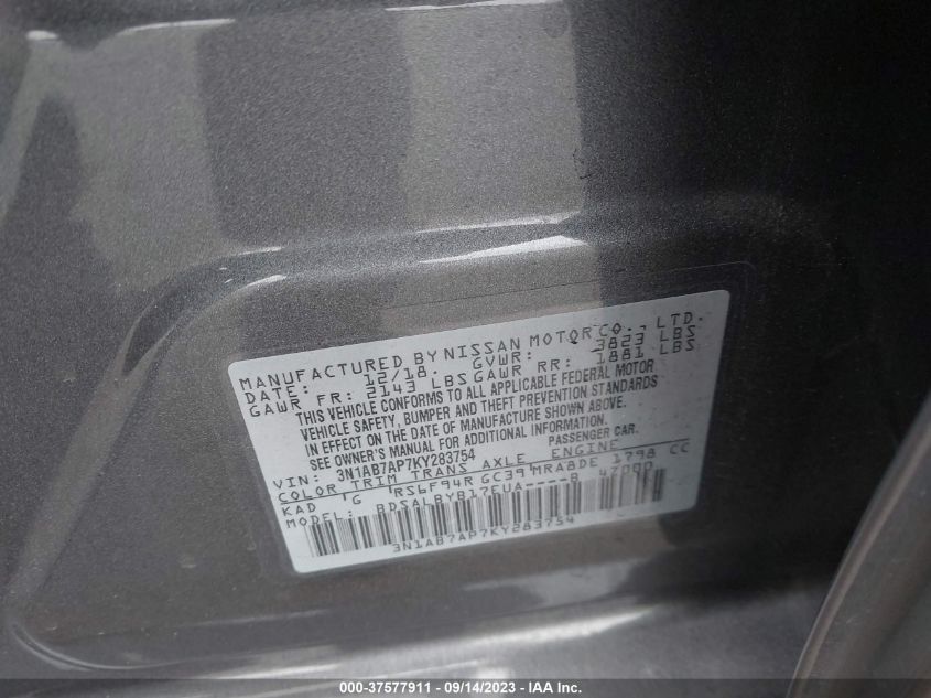 2019 NISSAN SENTRA S - 3N1AB7AP7KY283754