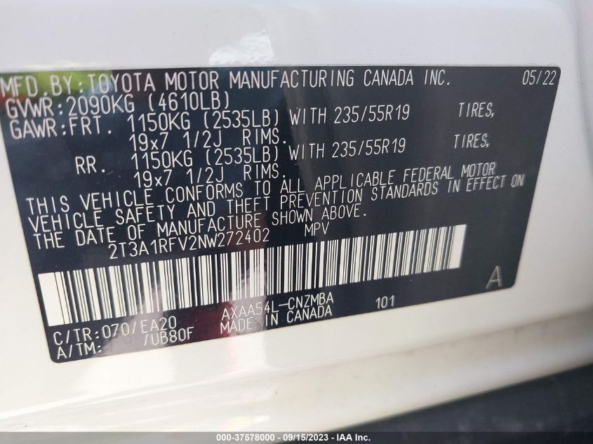 2022 TOYOTA RAV4 XLE PREMIUM - 2T3A1RFV2NW272402