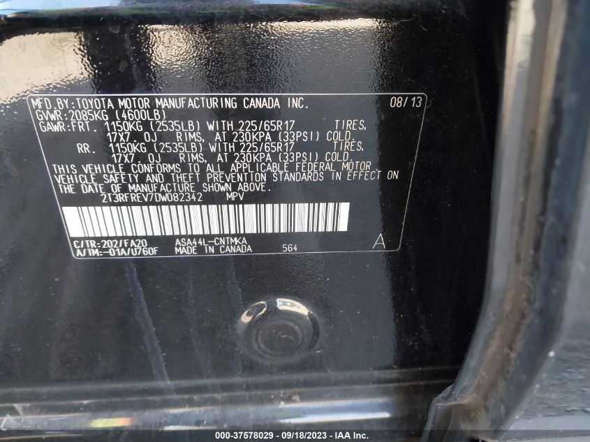 2013 TOYOTA RAV4 XLE - 2T3RFREV7DW082342