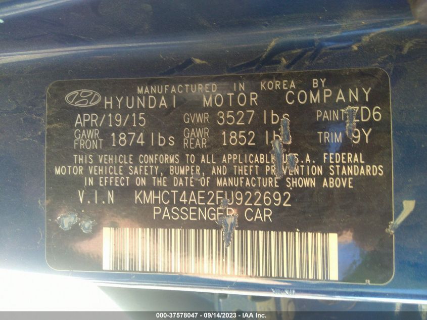 2015 HYUNDAI ACCENT GLS - KMHCT4AE2FU922692