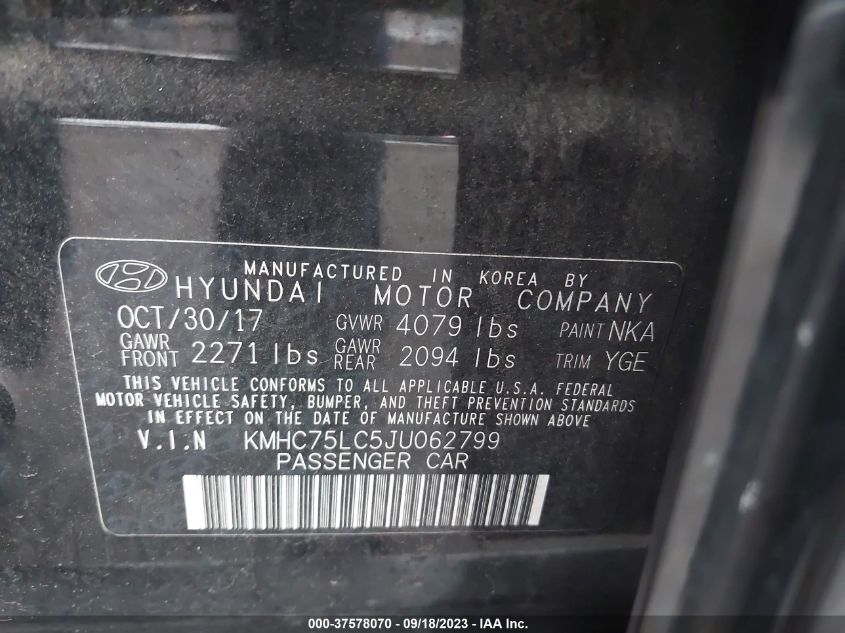 2018 HYUNDAI IONIQ HYBRID SEL - KMHC75LC5JU062799
