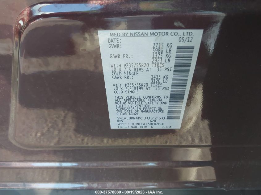 2013 INFINITI JX - 5N1AL0MM4DC307258