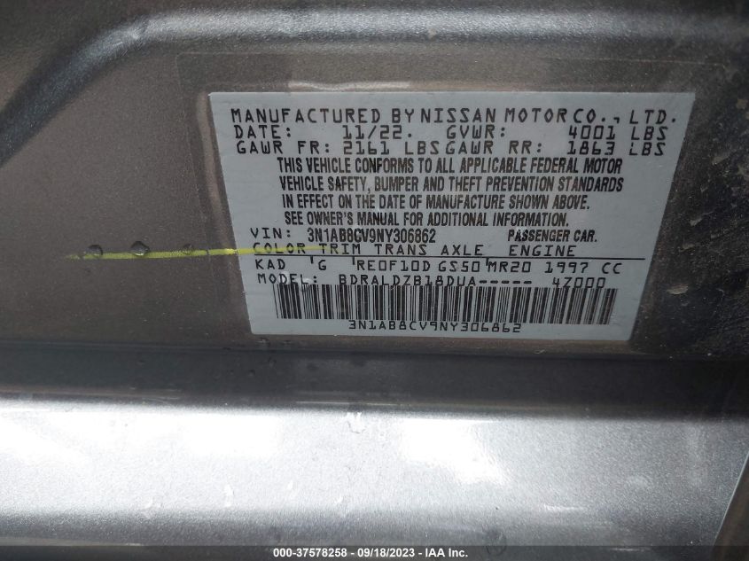 2022 NISSAN SENTRA SV - 3N1AB8CV9NY306862