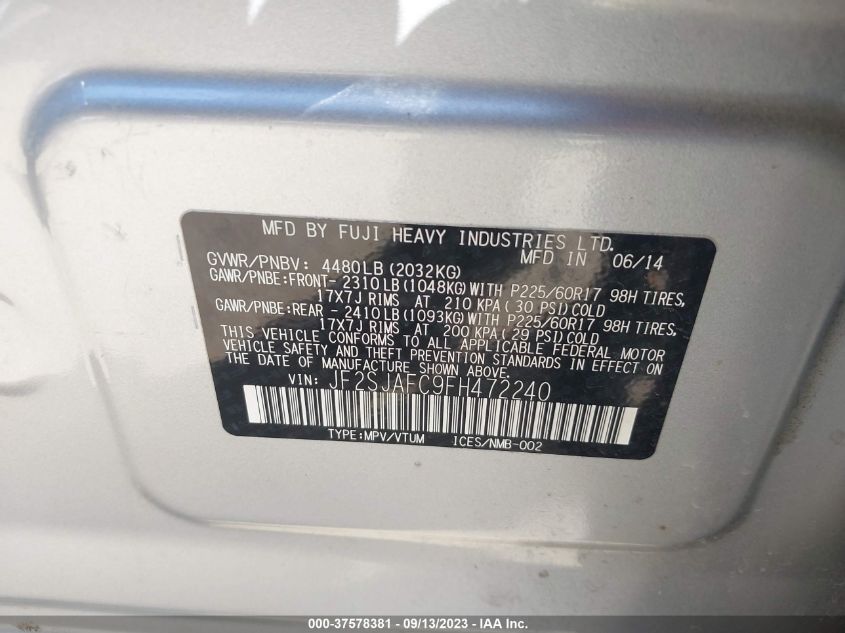 2015 SUBARU FORESTER 2.5I PREMIUM - JF2SJAFC9FH472240