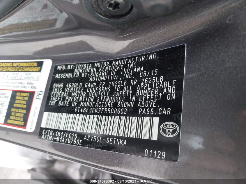 2015 TOYOTA CAMRY XLE/SE/LE/XSE - 4T4BF1FK7FR500603