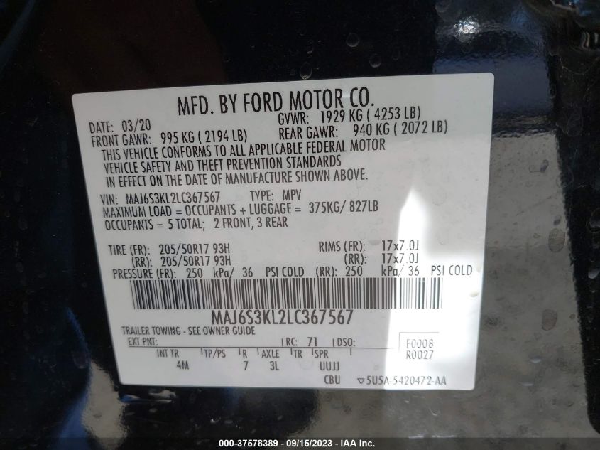 2020 FORD ECOSPORT TITANIUM - MAJ6S3KL2LC367567