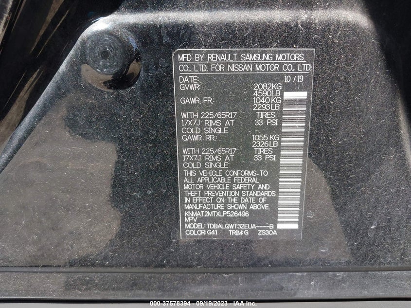 VIN KNMAT2MTXLP526496 2020 NISSAN ROGUE SV