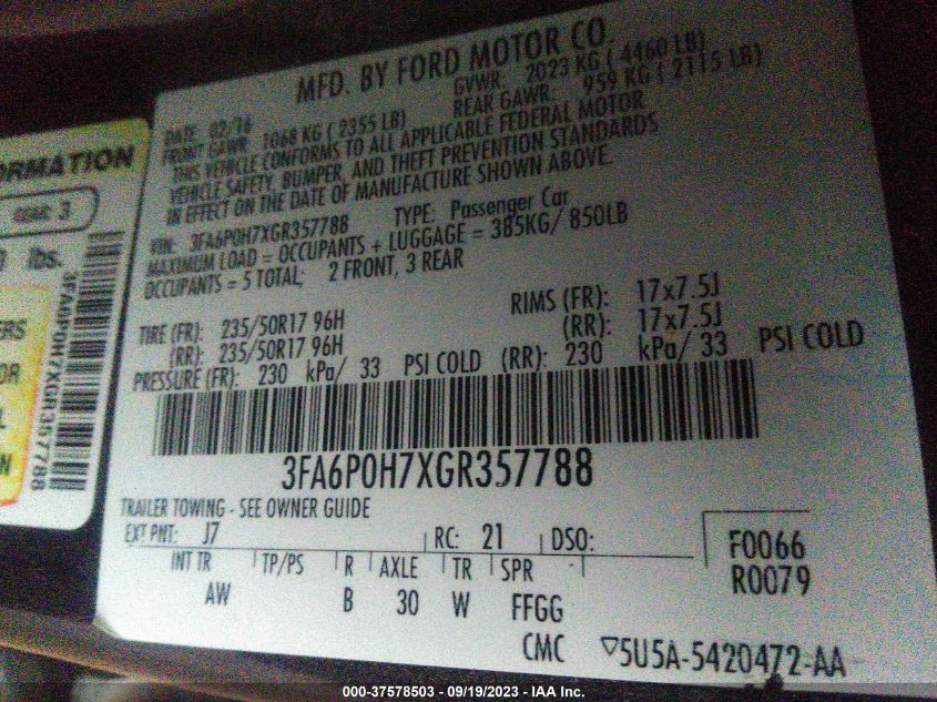 2016 FORD FUSION SE - 3FA6P0H7XGR357788