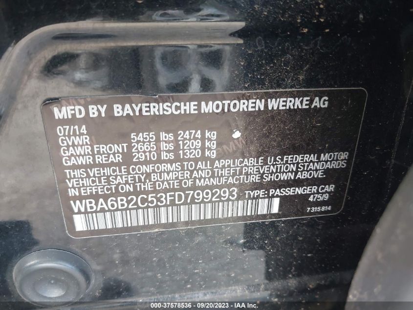 2015 BMW 6 SERIES 650I WBA6B2C53FD799293