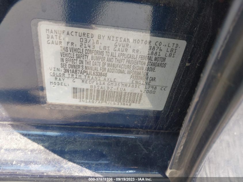 2018 NISSAN SENTRA SV - 3N1AB7AP9JL633848