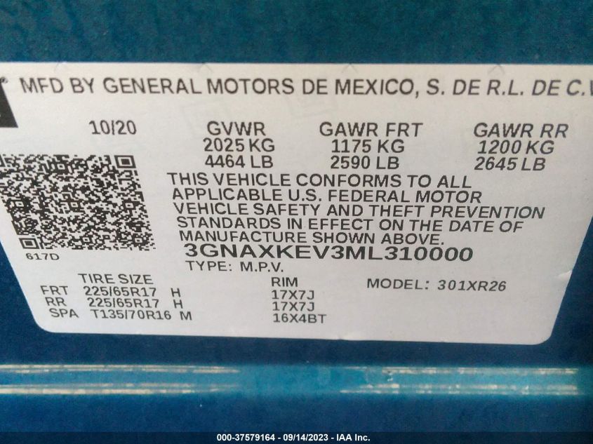 2021 CHEVROLET EQUINOX LT - 3GNAXKEV3ML310000