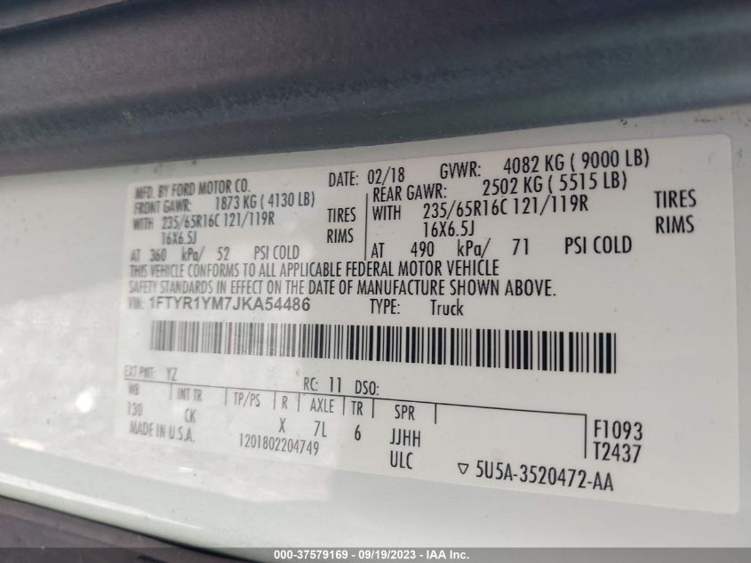 2018 FORD TRANSIT-250 - 1FTYR1YM7JKA54486