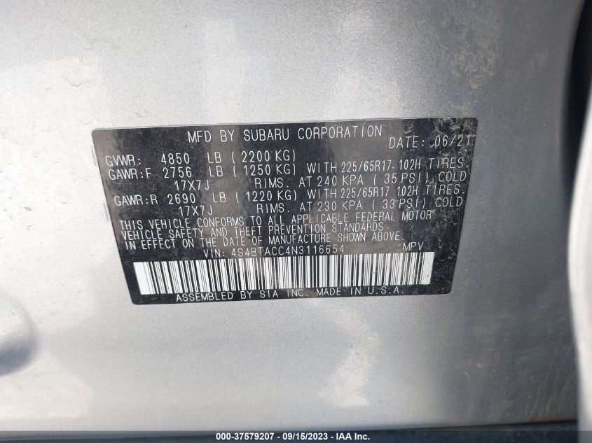 2022 SUBARU OUTBACK PREMIUM - 4S4BTACC4N3116654