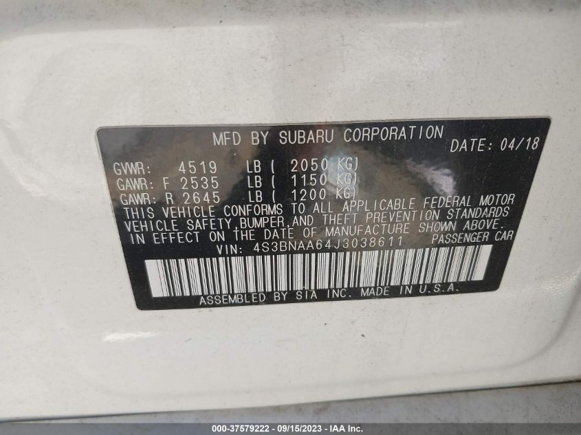 2018 SUBARU LEGACY - 4S3BNAA64J3038611