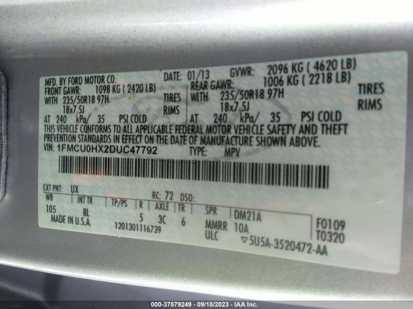 2013 FORD ESCAPE SEL - 1FMCU0HX2DUC47792