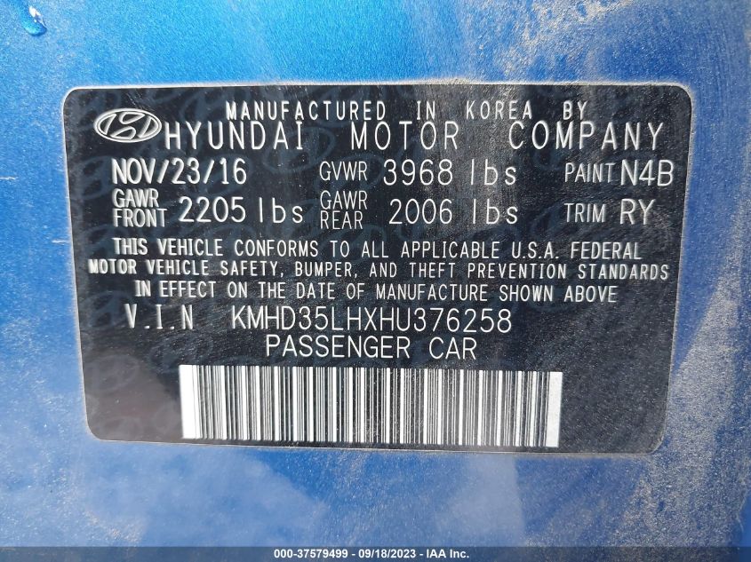 2017 HYUNDAI ELANTRA GT - KMHD35LHXHU376258