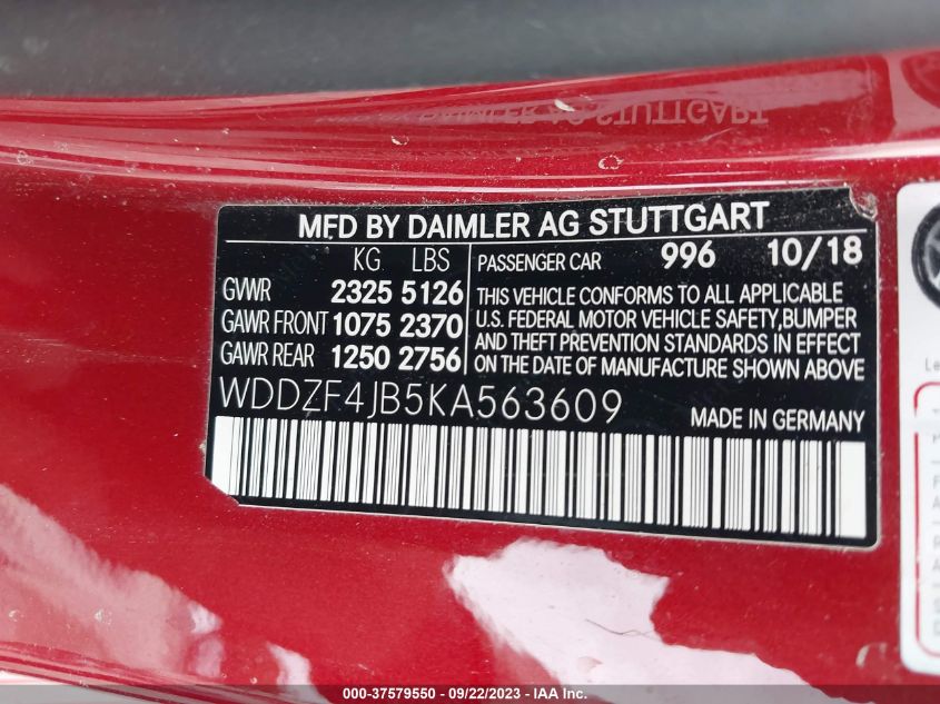 2019 MERCEDES-BENZ E 300 WDDZF4JB5KA563609