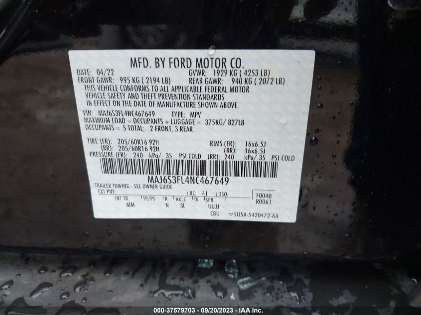 2022 FORD ECOSPORT S - MAJ6S3FL4NC467649