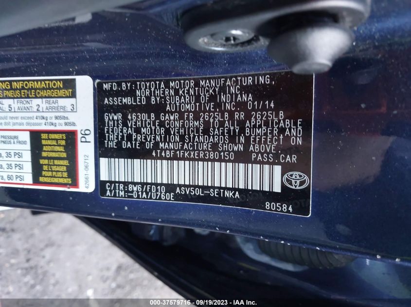 2014 TOYOTA CAMRY L/LE/XLE/SE/SE SPORT - 4T4BF1FKXER380150