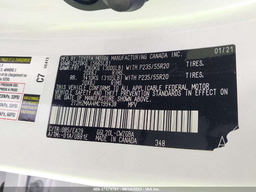 2021 LEXUS RX RX 350 - 2T2HZMAA4MC199438