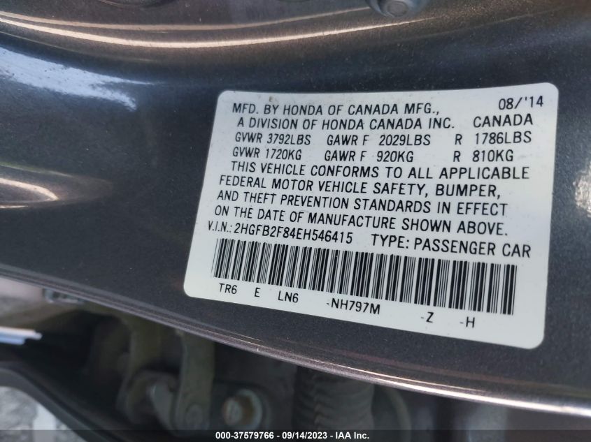 2014 HONDA CIVIC SEDAN EX - 2HGFB2F84EH546415
