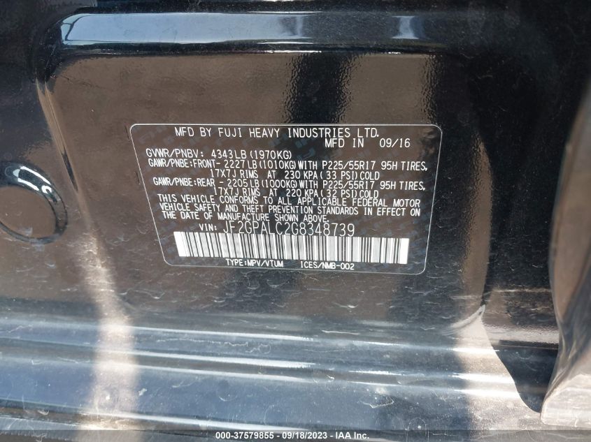 2016 SUBARU CROSSTREK LIMITED - JF2GPALC2G8348739