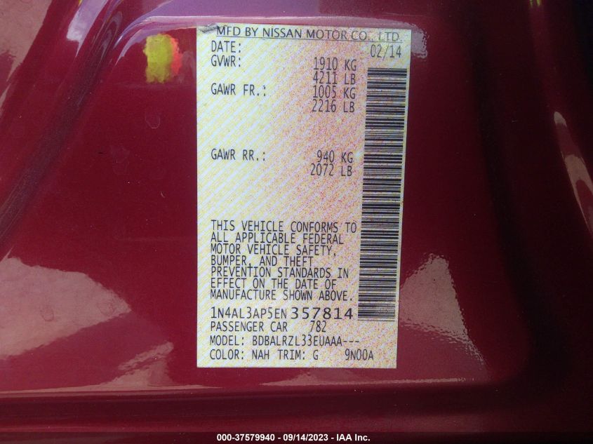 2014 NISSAN ALTIMA 2.5 S - 1N4AL3AP5EN357814