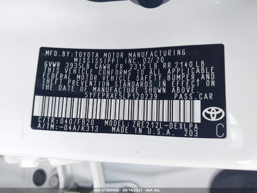 2020 TOYOTA COROLLA LE - 5YFEPRAE5LP120239