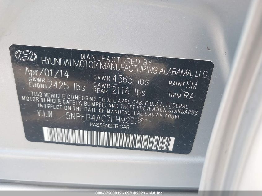 2014 HYUNDAI SONATA GLS - 5NPEB4AC7EH923361