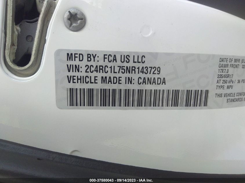 2022 CHRYSLER PACIFICA HYBRID TOURING L - 2C4RC1L75NR143729