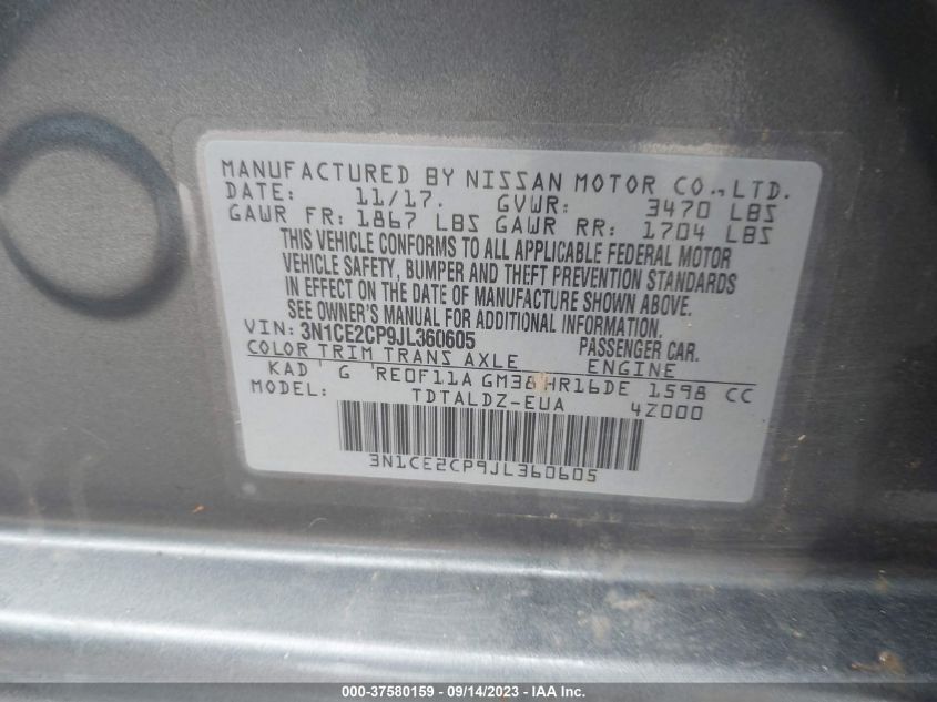 2018 NISSAN VERSA NOTE SV - 3N1CE2CP9JL360605