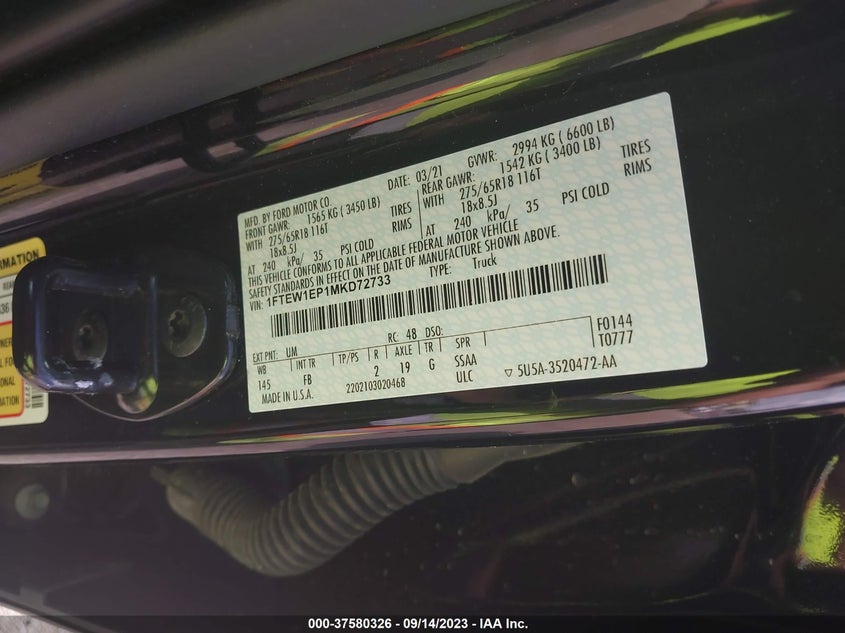 VIN 1FTEW1EP1MKD72733 2021 FORD F-150 XL/XLT/LARIAT