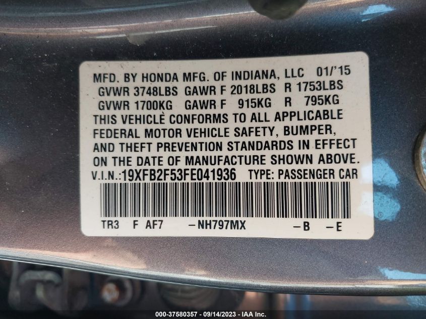 2015 HONDA CIVIC SEDAN LX - 19XFB2F53FE041936