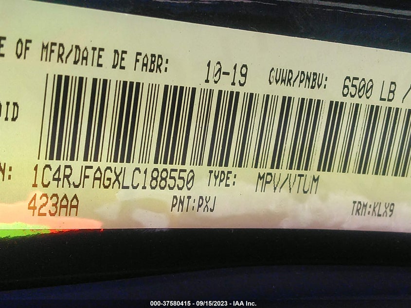 VIN 1C4RJFAGXLC188550 2020 JEEP GRAND CHEROKEE ALTITUDE