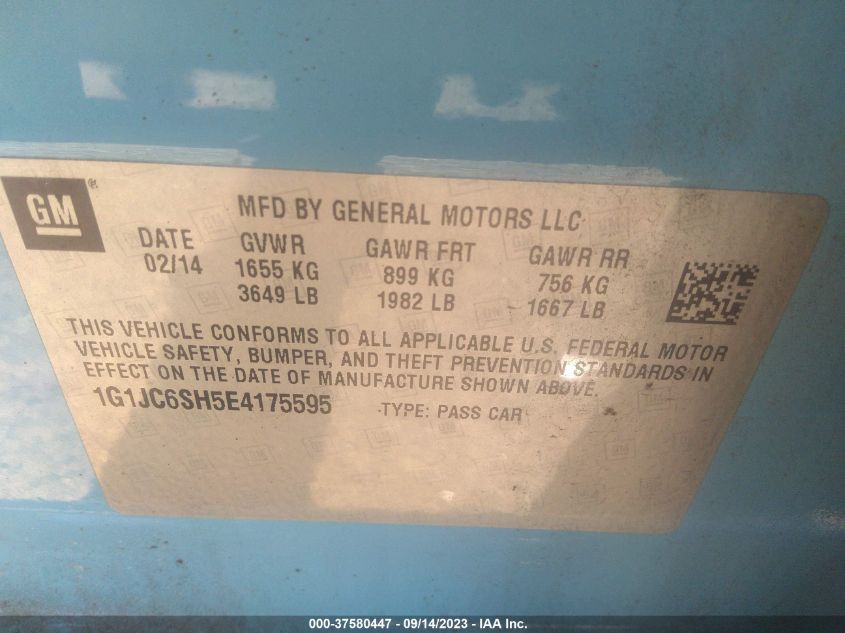 2014 CHEVROLET SONIC LT - 1G1JC6SH5E4175595