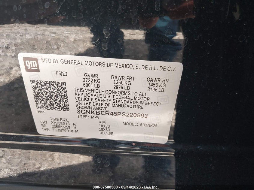 VIN 3GNKBCR45PS220593 2023 CHEVROLET BLAZER LT
