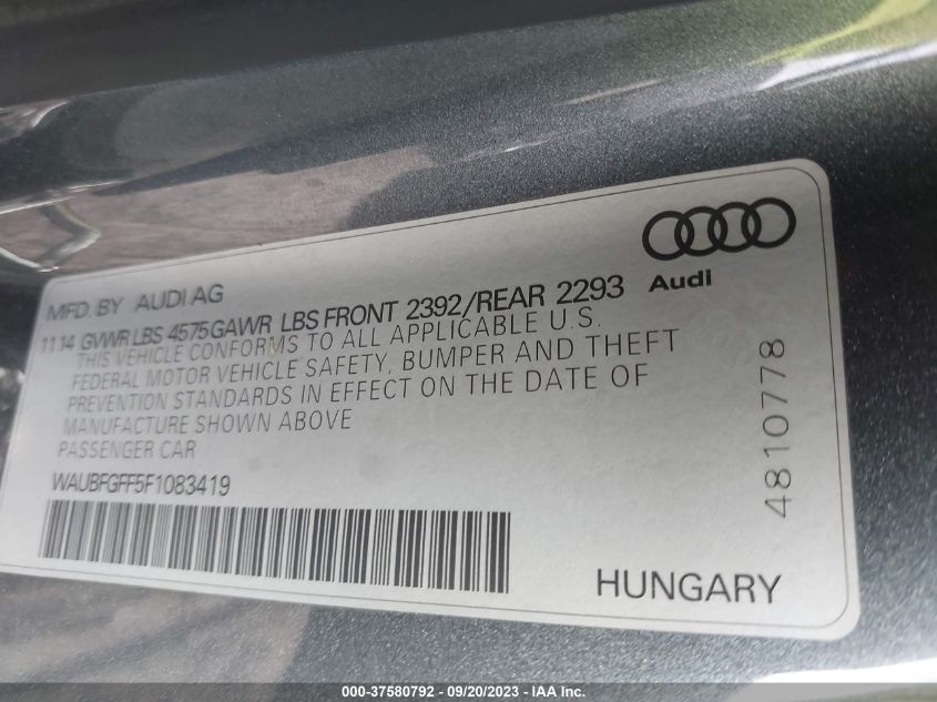2015 AUDI S3/A3 2.0T PREMIUM - WAUBFGFF5F1083419