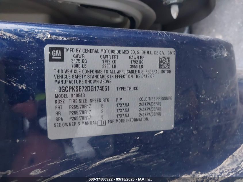 2013 CHEVROLET SILVERADO 1500 LT - 3GCPKSE72DG174051