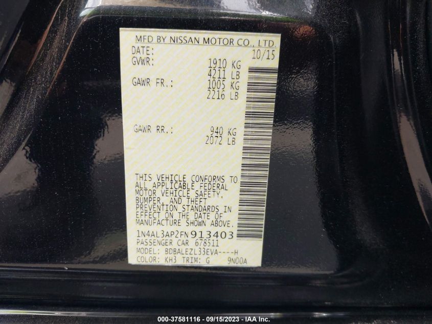 2015 NISSAN ALTIMA 2.5 S - 1N4AL3AP2FN913403
