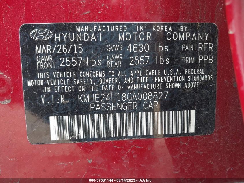 2016 HYUNDAI SONATA HYBRID SE - KMHE24L18GA008827