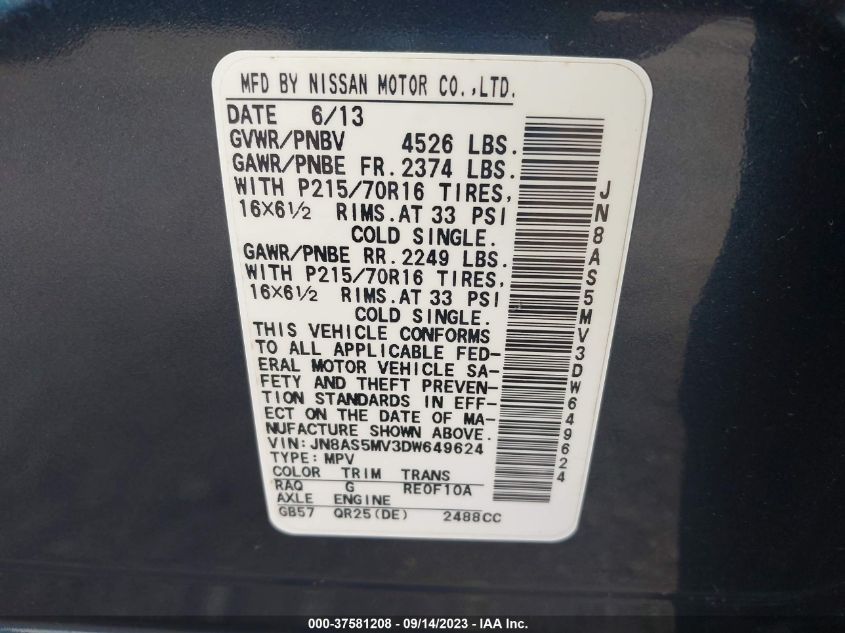 2013 NISSAN ROGUE S - JN8AS5MV3DW649624