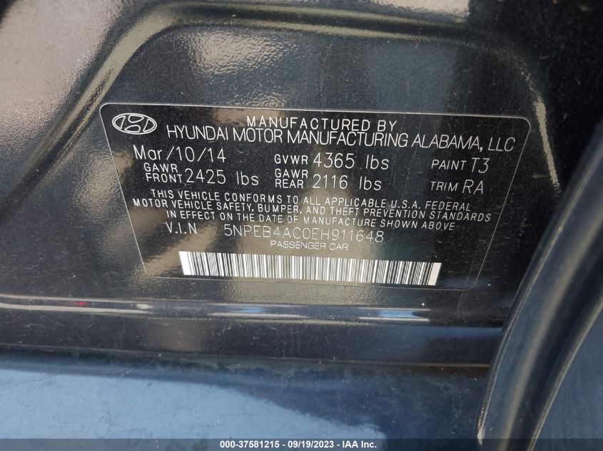 2014 HYUNDAI SONATA GLS - 5NPEB4AC0EH911648